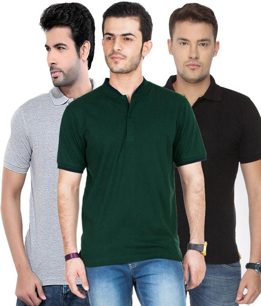 Cotton Blend Polo Neck Solid T-Shirt (Pack of 3)